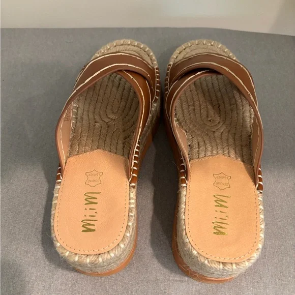 Brown Leather Espadrille Wedge Sandals - Picture 4 of 6